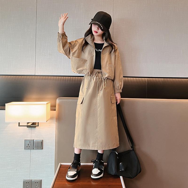 

Модні пальто на блискавці + брюки 2 шт. Одяг Дитячий спортивний костюм 6 8 10 12 14 років Весняно-осінній костюм у корейському стилі для дівчаток Спідниця 170