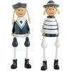 2pcs Wooden Long Leg Dolls Nautical Theme Doll Figurine Desktop Wooden Craft Ornament for Home Office Decor