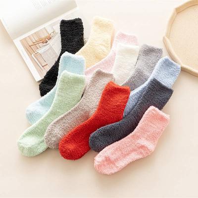 Women's Winter Casual Floor Socks Solid Color Thick Socks 6PC Candy Color Tube Socks Coral Fleece