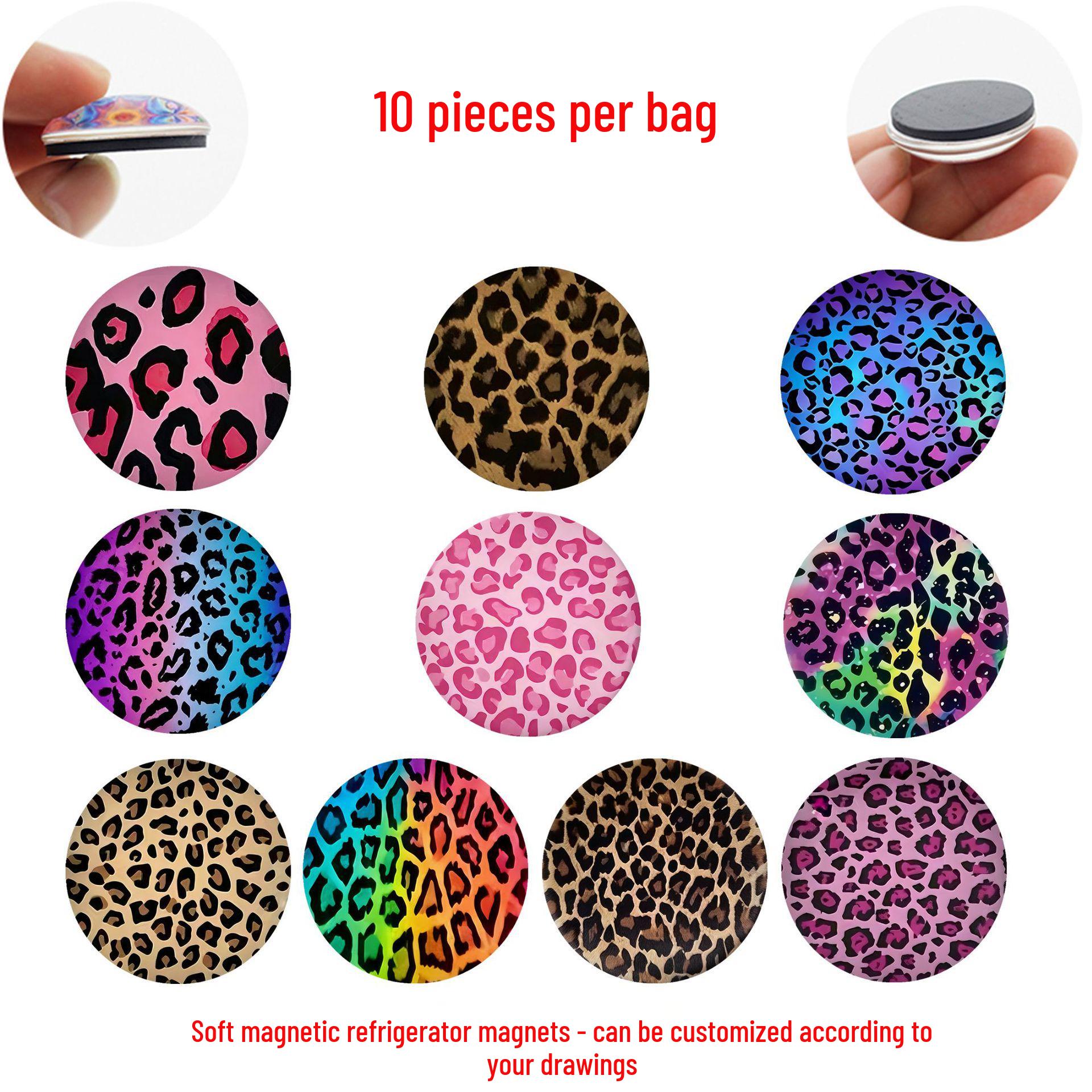 Stylish Classic Leopard Print Glass Refrigerator Magnet & Whiteboard Sticker 25 mm Refrigerator Magnet Set (10 pcs)
