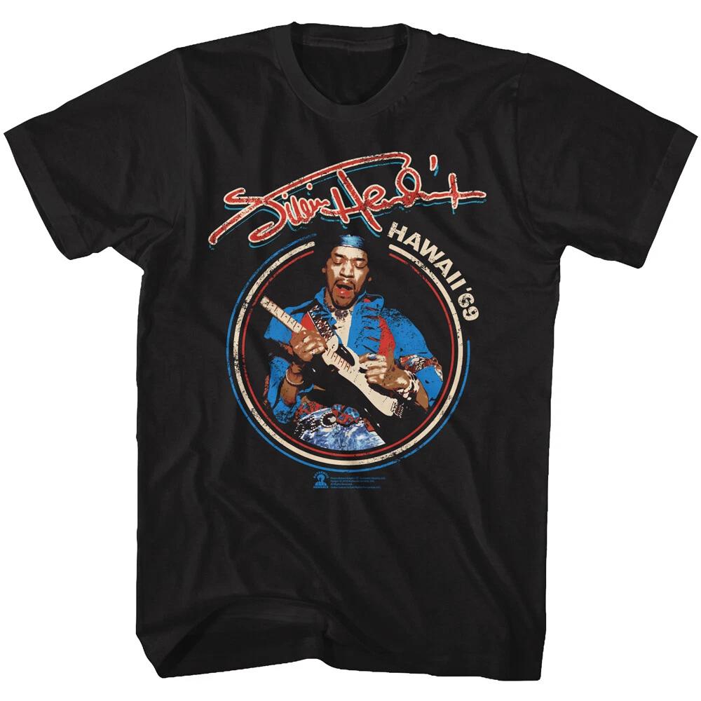 Jimi Hendrix Sitting Playing Guitar Hawaii 69 Men s T Shirt Rock Music Merch S