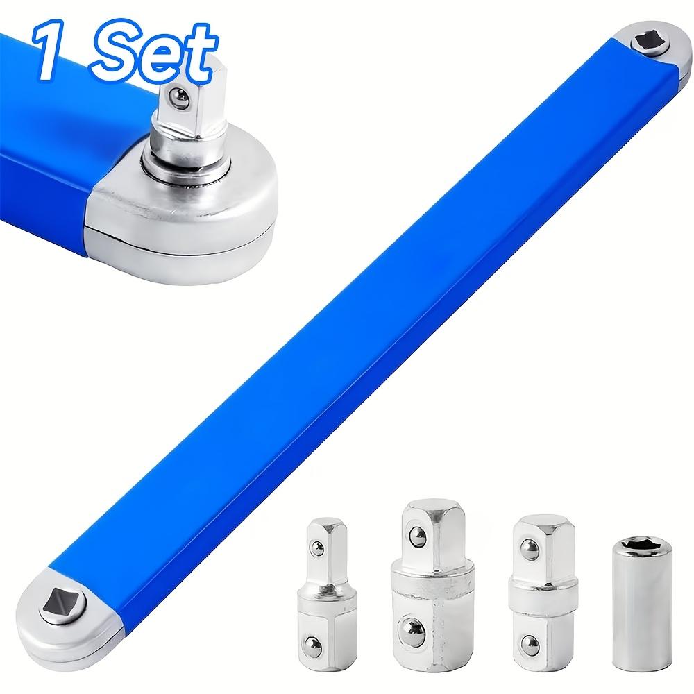 

All-in-1 Ratchet Wrench: 1/2 ,1/4 ,3/8 adapters, 180° swivel, high torque for tight spaces. синий