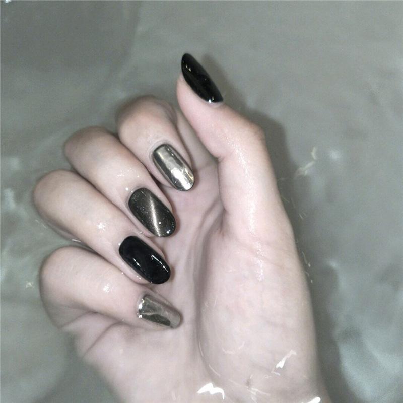 10pcs Short Almond Press On Nails Autumn Winter Animal Print Brown French Tips With Rhinestones Floral Fake Nails