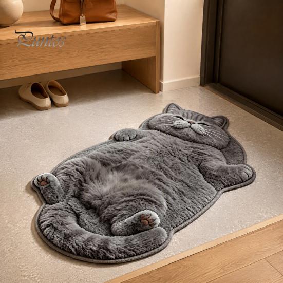 Unique Cat Pattern Floor Mat Cozy Shaped Rug, Plush Cartoon Area Mat, Soft Warm Atmosphere Interior Decor Crystal Velvet Decorative Rug for