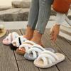 2025 New Furry Slippers Home Women's Fluffy Slides Autumn Winter Indoor Fashion EVA Light Cross Flip Flops Soft Flat Shoes Woman