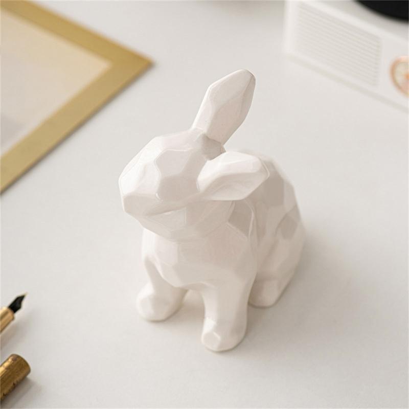 Ceramic Rabbit Sculpture Animal Figure Statue for Easter Table Decoration and Garden Desktop Display
