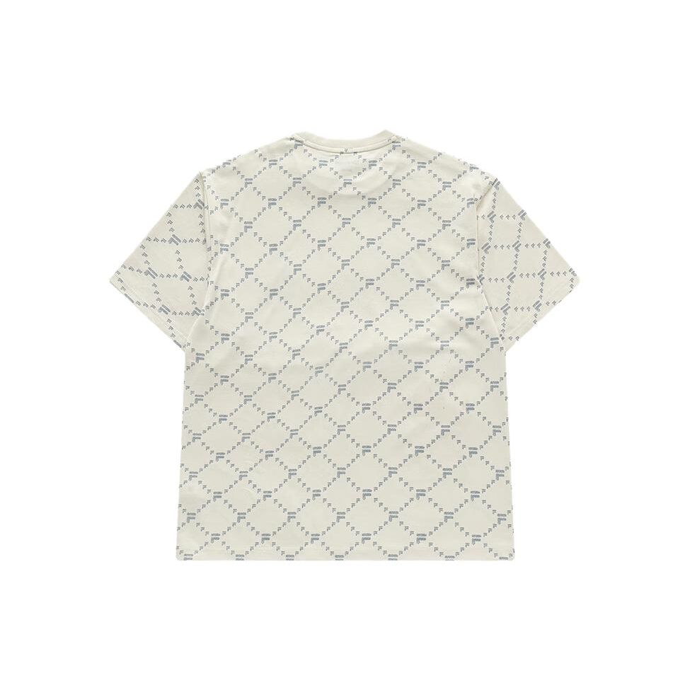 Fila Fusion Plaid Print Round Neck Knit Loose Short Sleeve T-Shirt Unisex Tops Milk-Beige T11U413103FBG