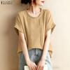 ZANZEA Women Casual Round Neck Solid Color Summer Short Sleeve Blouse
