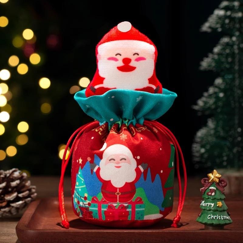 Red Leatherette Gift Bag with Gold Ornaments,Festive Gift Containers for Holiday Candies & Small Presents