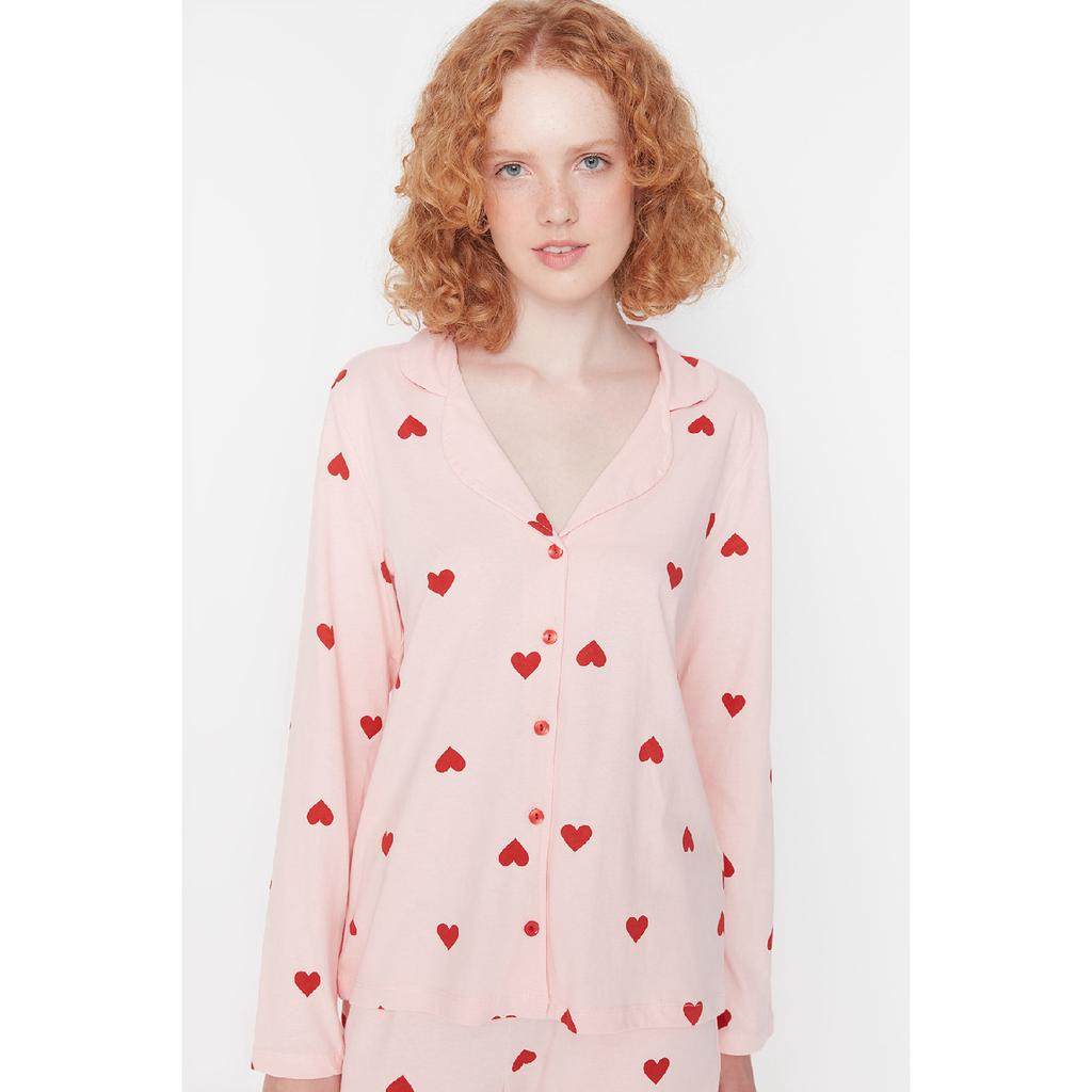 Set pijama tricotată cu imprimeu inimă bleumarin Thmaw21pt0548