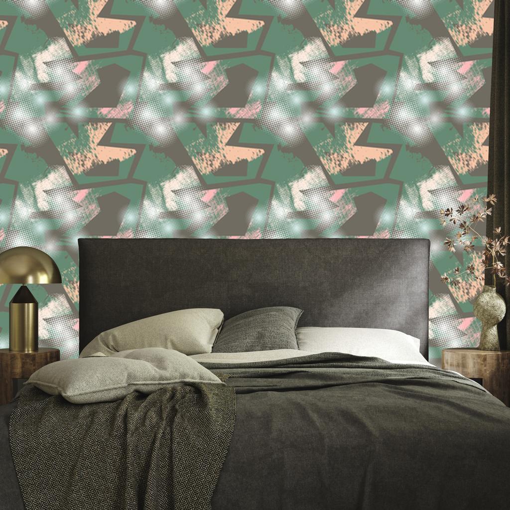 Graffiti wallpaper with green elements for living room and bedroom 50x1000