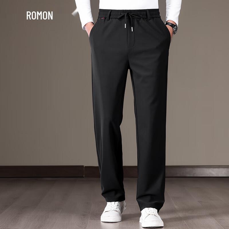 ROMON Men's Straight-Leg Elastic Waist Casual Pants