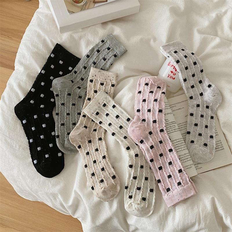 Women's Spring and Summer Thin Mesh Twist Dot Breathable Cotton Tube Stack Socks