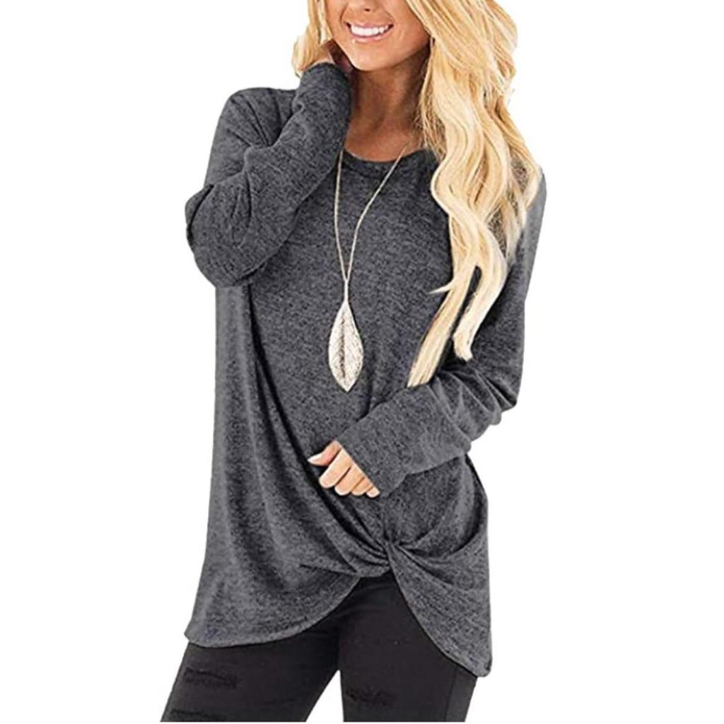 Casual Women's Comfortable Twisted Crew Neck Cinched Pullover T-shirt Blouse Waist