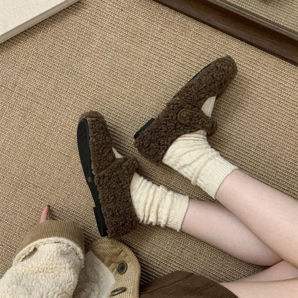 Fur Women Flats Cotton Shoes Casual Fashion Mary Jane Shoes 2026 Elegant Fashion Snow Boots Winter New Brand Warm Mujer Botas