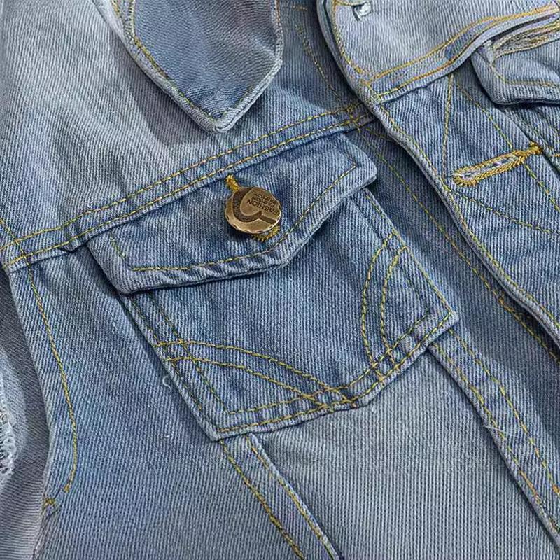 Podzimní pánské džínové bavlněné vesty Ležérní roztrhaná klopa Vintage bunda bez rukávů Muži Streetwear Jean Vesty Topy Oblečení