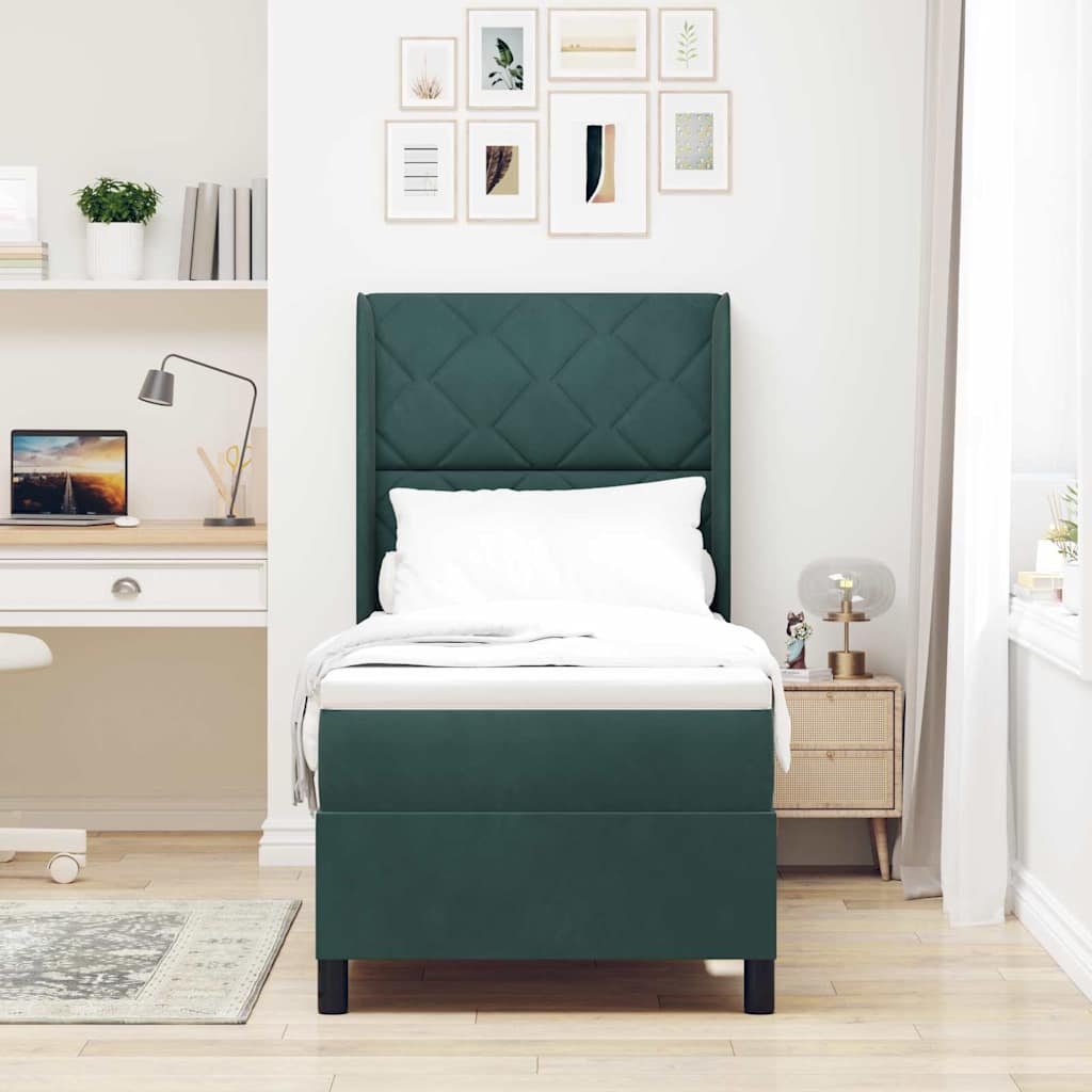 Box Spring Bed with Mattress Dark Green 80 X 200 Cm Velvet