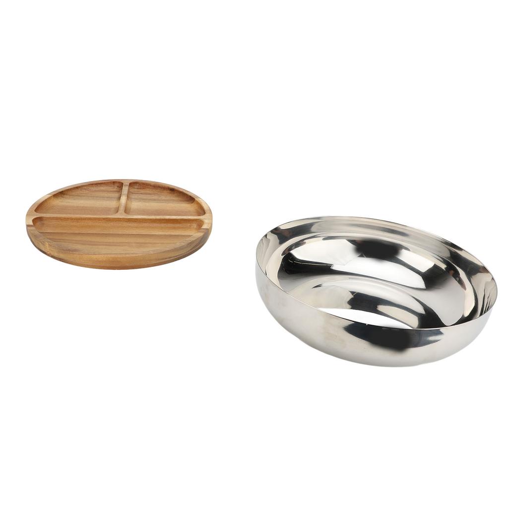 304 Stainless Steel Mixing Bowl Serving Bowl With Wood Lid Food Storage Salad Bowl For Kitchen Cooki
