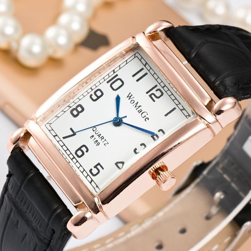 Women Watch Square Quartz Wristwatch Rectangle Leather Female Clock
