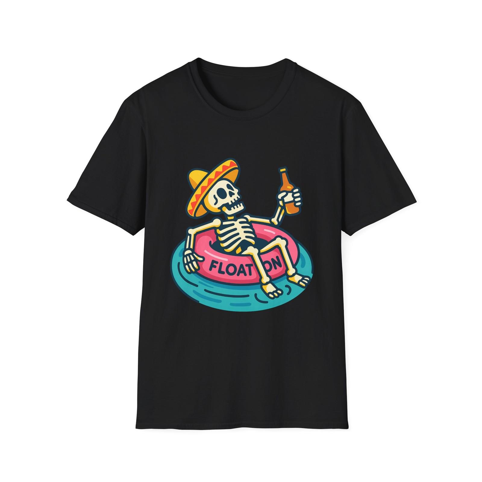 

Unisex Softstyle T-Shirt Skeleton Summer Float Beer Sombrero Ocean S разноцветный