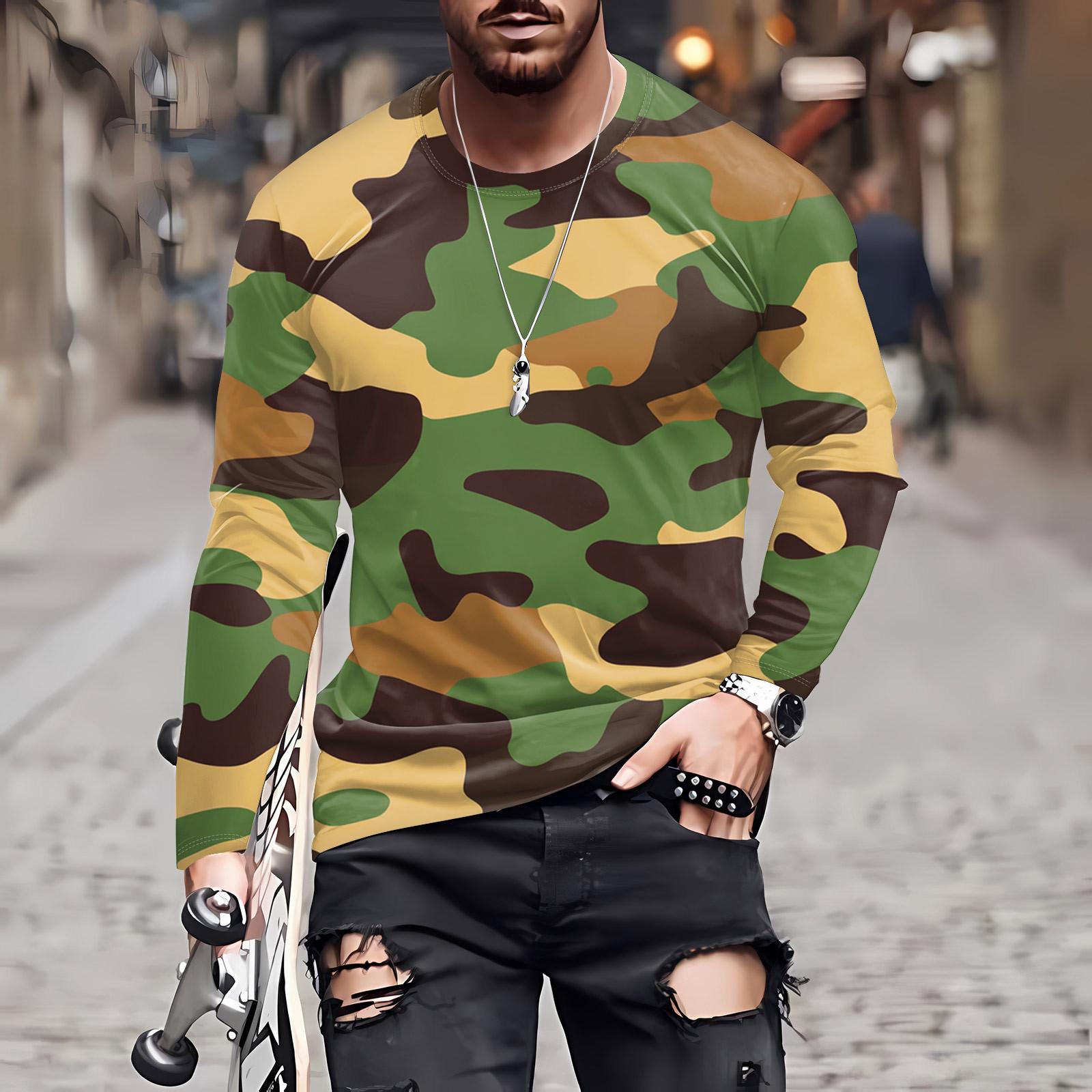 

Муж. Футболка Круглый вырез Одежда Одежда На открытом воздухе Длинный рукав С принтом Модельер Винтаж XL жёлтый