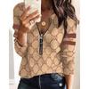 Cămașă Casual de Vară Nouă pentru Femei cu Mânecă Lungă, Guler Revers, Croială Largă, Imprimeu Geometric Retro, Top Elegant pentru Femei, Top pentru Femei de Navetă pe Stradă