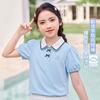 Girls' Summer Lapel College Style Polo Shirt Top, Breathable Mid Size Children's Bubble Sleeves, Children's Short Sleeved T-shirt