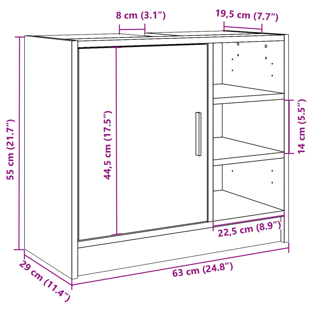 Waschtischunterschrank, Unterschrank unter dem Waschbecken, Schrank ohne Waschbecken, Sonoma-Eiche 63 x 29 x 55 cm