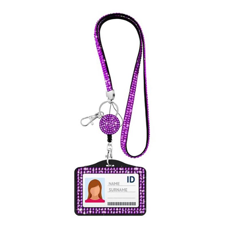 

New Rhinestone Badge Holder ID Lanyard Bling Crystal Necklace Strap Badge Card Holder Protector Case Retractable Hanging Rope