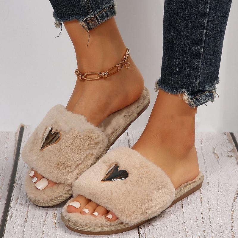 Heart shaped flat slippers women's cotton slippers