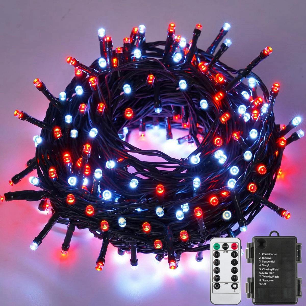 

10 м 100 светодиодных уличных водонепроницаемых цветных гирлянд для рождественской елки с батарейным отсеком низкого напряжения 10m100LED 3AA waterproof battery box красный/белый