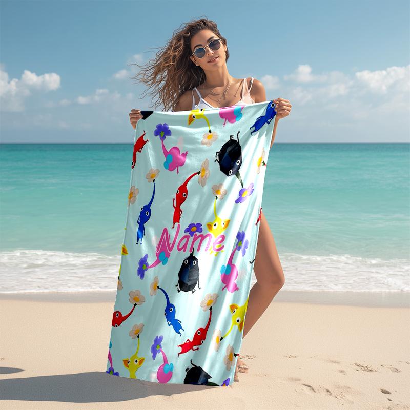 Personalized customized proof beach towel with Pikmin Pikmin pattern - soft, absorbent,quick-drying,perfect swimming,camping&bathing