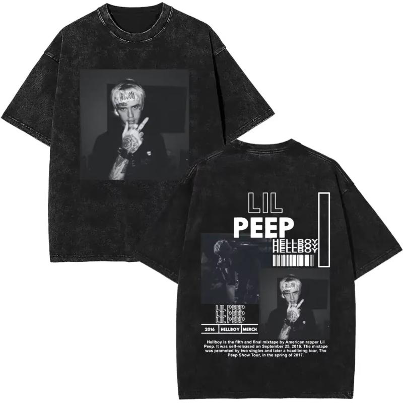 Wyprane Vintage Raper Lil Peep Koszulki z Dwustronnym Nadrukiem Unisex Moda Damska Hip Hop Oversize Krótki Rękaw Koszulka Streetwear
