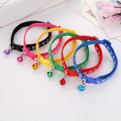 Dog Cat Collars With Bell Pendant Adjustable Puppy Kitten Necklace Cartoon Footprint Colorful Cats Collars Pet Accessories