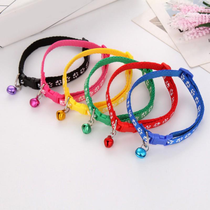 Dog Cat Collars With Bell Pendant Adjustable Puppy Kitten Necklace Cartoon Footprint Colorful Cats Collars Pet Accessories
