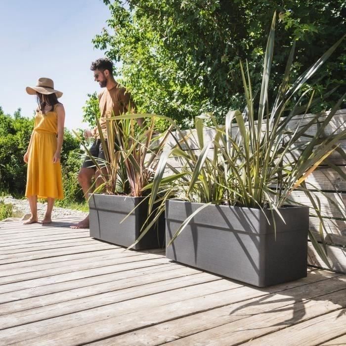 Jardinière 80 Cm - EDA - CAREL - 63 L - Avec Roulettes - Extérieur Ou Intérieur - 78 X 39 X H.39 Cm - Gris Anthracite