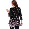 Damen Print Übergröße Oberteile Hohl V-Ausschnitt 3/4 Ärmel Shirt Elegant Lässige Oberteile