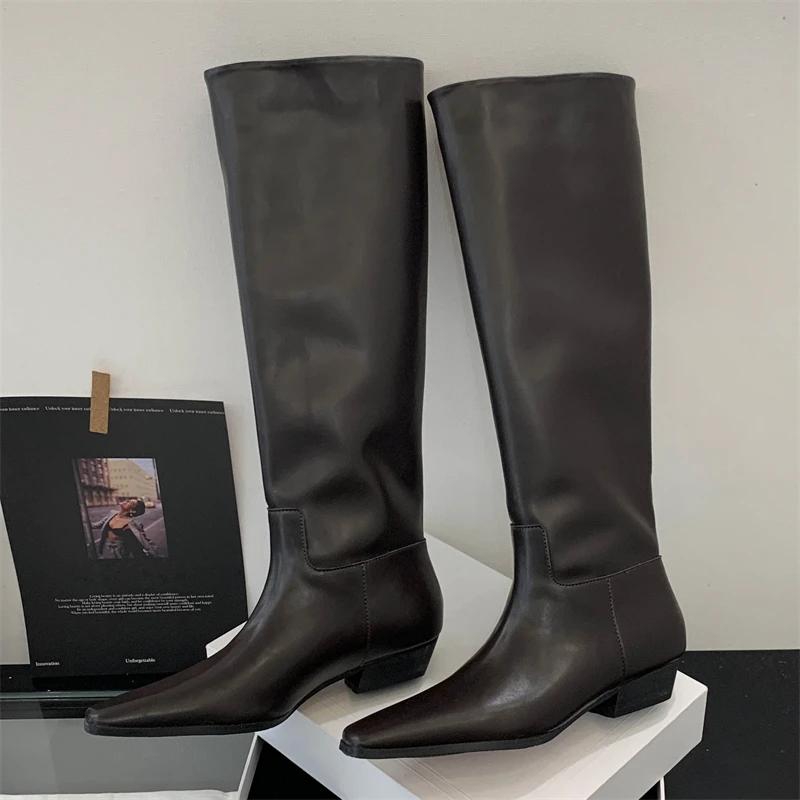 

Eilyken Autumn Winter Soft Leather Women s Knee High Boots Square Heels Comfortable Ladies Shoes Botas Largas Mujer 40 кофейный