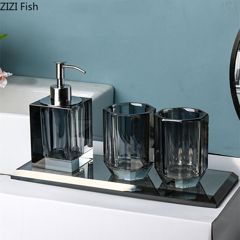 Crystal Glass Bathroom Kit Couple Mouthwash Cup Tray Wash Set Press Soap Dispenser Light Luxury Home Bathroom Accessories Set