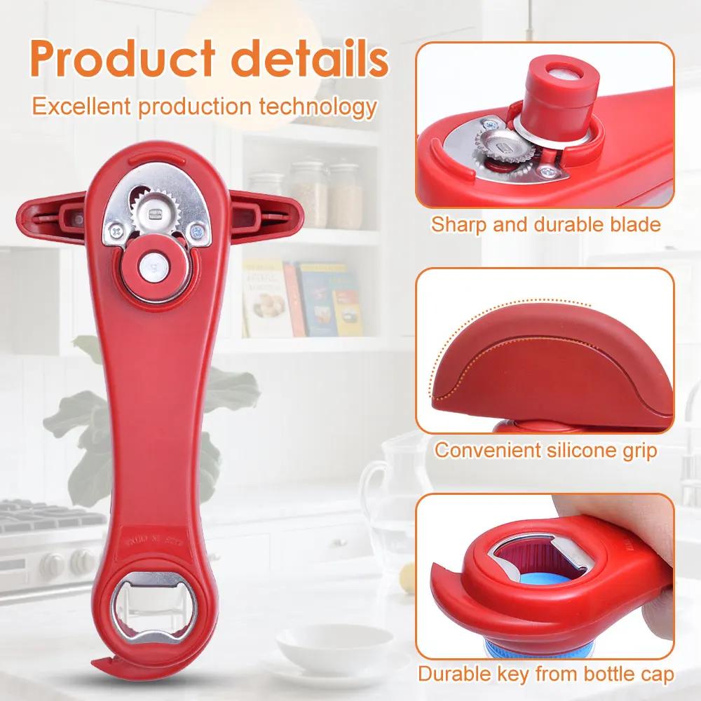 Stainless Steel Multi Function Can and Bottle Opener Easy Grip Manual Jar Opener for Kitchen Durable Safe Tool
