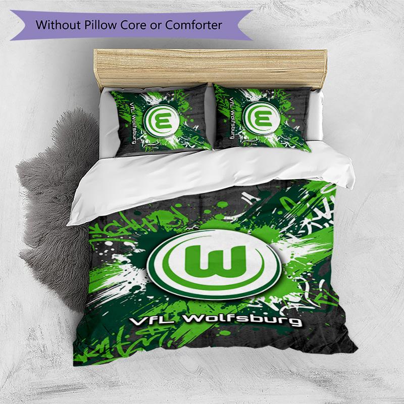 VfL Wolfsburg FC Bedrucktes 3-teiliges Bettwäsche-Set Atmungsaktiver Bettbezug mit Kissenbezügen Dekorative Bettwäsche für Schlafzimmer Zuhause