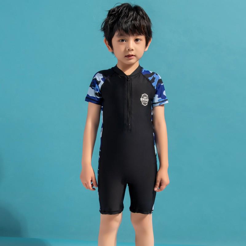 

2025 New Boys One-Piece Swimsuit: Sun Protection & Professional Training Wear for Medium & Large Kids 10 (30-40 lbs)