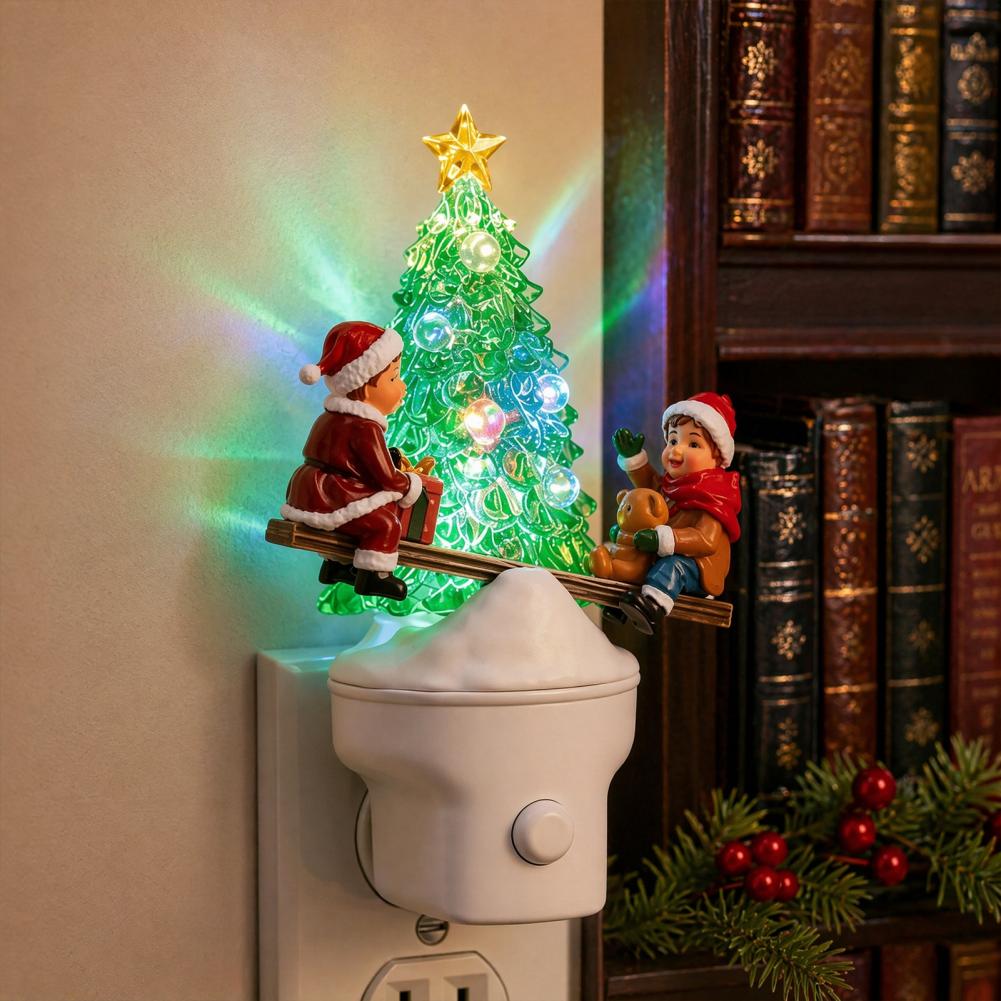 Kleine Wand-Nachtlampe Weihnachten Stecker-LED-Nachtlicht Harz Leuchtender Baum mit Rentier für Kinder für Schlafzimmer für Schlafzimmer