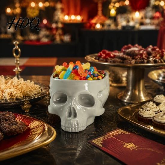Spooky Home Decor 300/500ML Gothic Skull Bowl Ceramic Shaped Bowl for Cereal Pasta Functional Art Ice Cream Halloween Tabletop Skeleton Head Candy