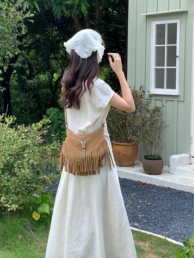 Vintage Suede Tassel Single-Shoulder Bag