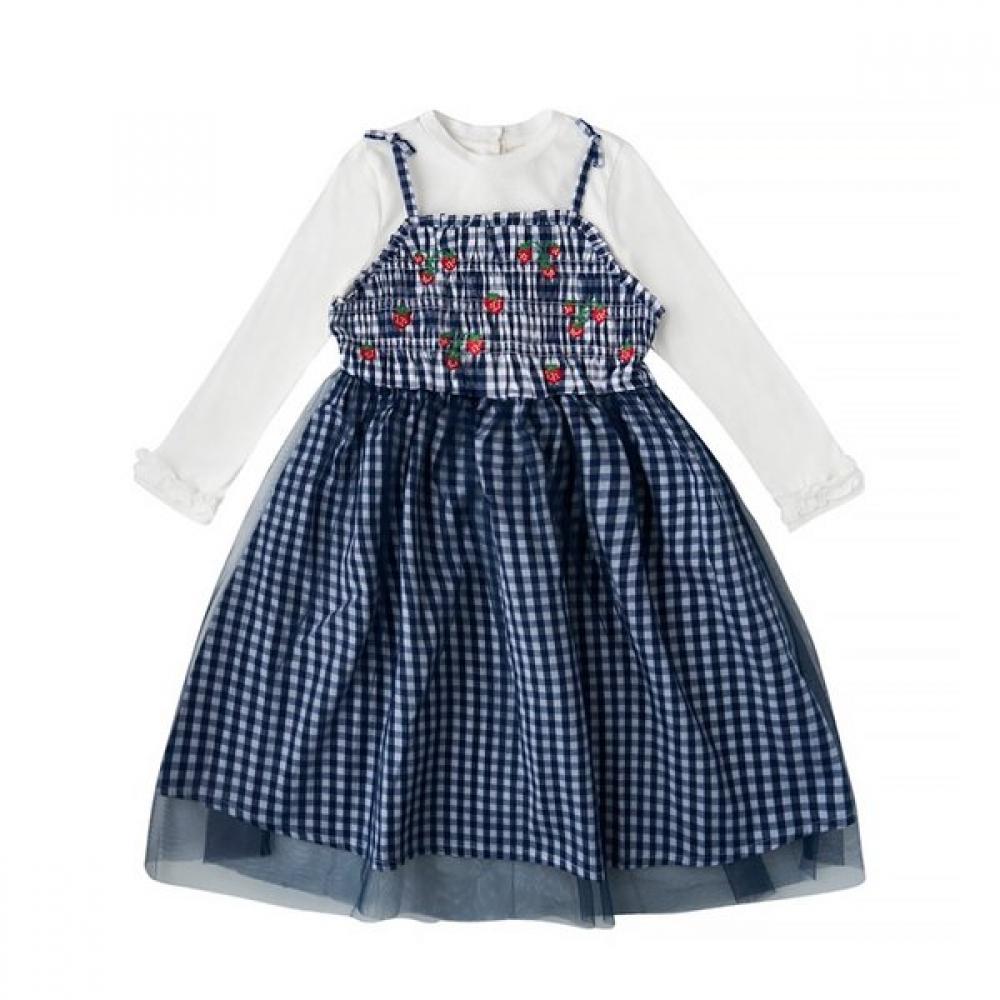 Rulabi Little Ground Check Smocking Dress 76112 400 02 NAVY/120