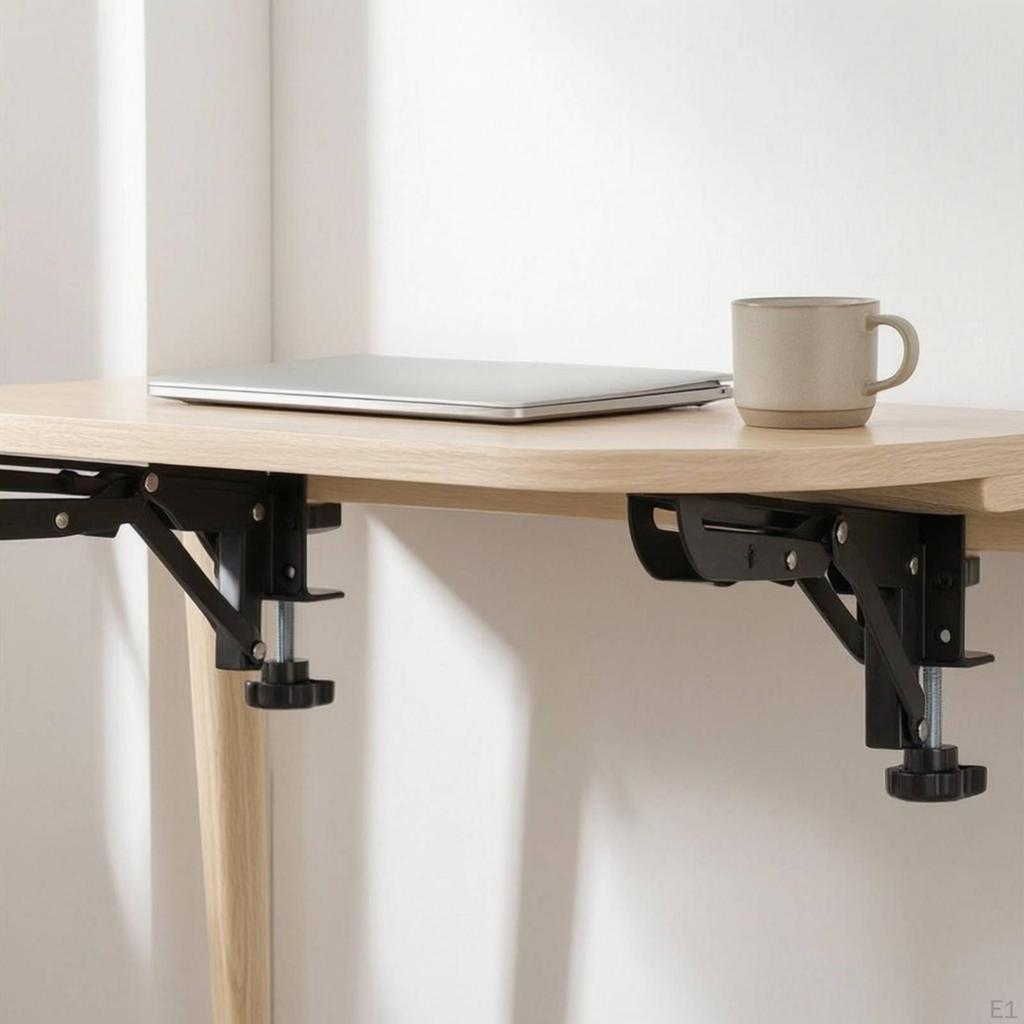 2 Pieces Folding Bracket with Clamp Foldable Desk SpaceSaving Tray for
