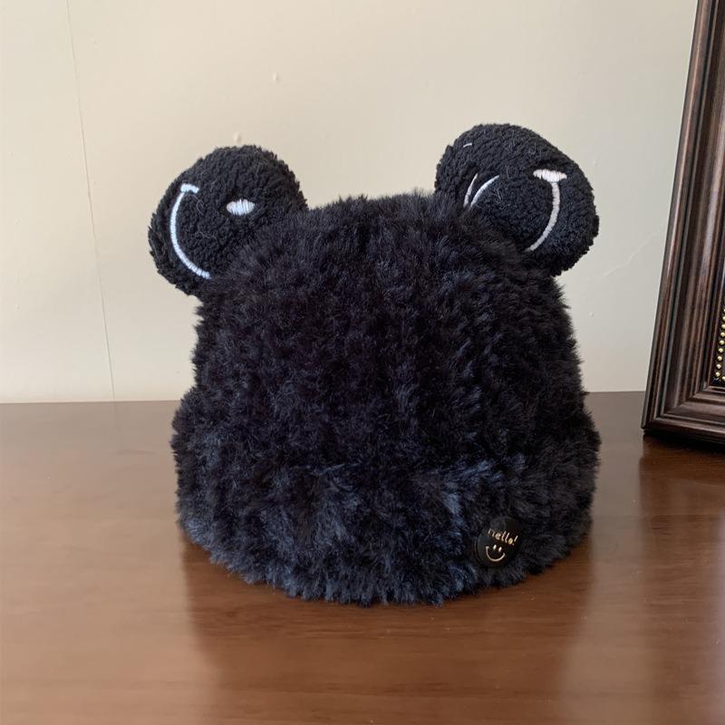 Cute Bear Plush Hat Female Thermal Knitted Hat Woolen Hat Big Head Circumference Autumn and Winter Student