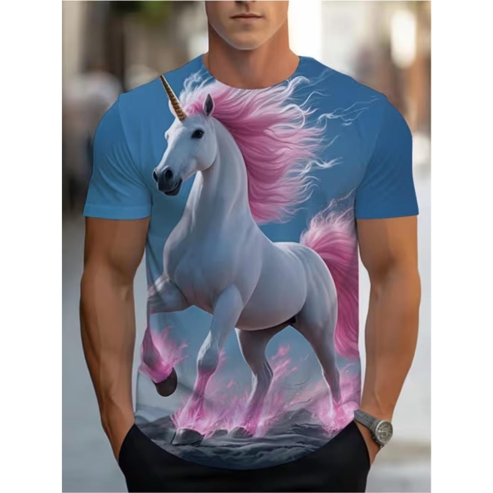 

New Summer Men s Fashion T-shirt Personality Animal Pattern Printed Men s T-shirt Top 8XL ua синього кольору
