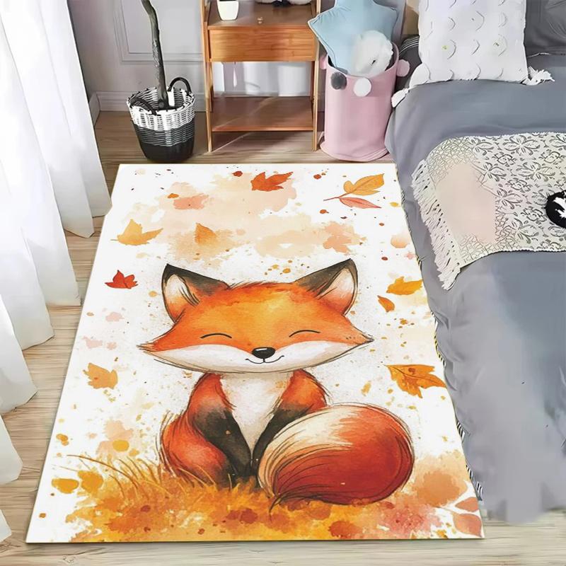 Fox Print Rug 2D Watercolor Scarf Fox Design Carpet for Living Room Large Size Bedroom Floor Mat Warm Cozy Home Decor